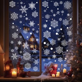 CCINEE Christmas Window Clings Decorations, 6 Sheets Large White Snowflakes Stickers Static Winter Window Decals for Glass Wall Home Office Christmas Decorations Indoor Holiday Xmas Party Supplies