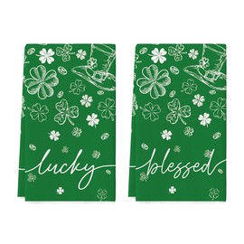 Artoid Mode Green Clover Shamrock Hat St. Patrick's Day Kitchen Towels Dish Towels, 18x26 Inch Lucky Farmhouse Spring Decoration Hand Towels Set of 2