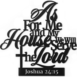 Metal Christian Wall Decor As for me and My House We Will Serve the Lord 16.5 x12.5 Inch Religious Wall Sign Scripture Black Bible Verses Family Wall Art Holy Wall Hanging Decoration for Home Inspirational Jesus Wall Plaque for Kitchen Bathroom Bedroom Hallway Faith Words Wall Pediment of God's Prayer