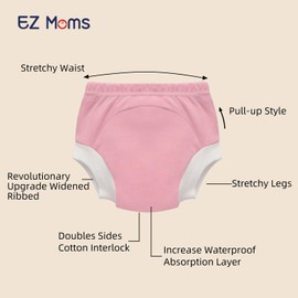 EZ Moms 5 Packs Toddler Potty Training Underwear for Girls and Boys 1T-3T Soft 100% Cotton Thick Absorbent Toilet Training Pants Leakroof Toddler Girl Underwear 3T Pee Pants with Potty Sticker Chart