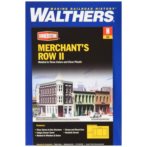 Walthers Cornerstone N Scale Model Merchant's Row Ii Kit, 6-1/4 x 3-1/2" 15.9 x 8.9cm, (933-3224)