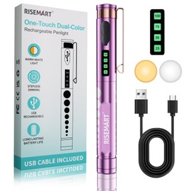 RISEMART Pen Lights for Nurses, Rechargeable LED Medical Penlight with Power Display, Warm/Cool Light, Stepless Dimming, Portable Design for Doctors Nursing Students Exams First Aid EMT ERs (Purple)