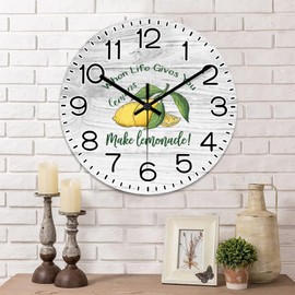 Mighun When Life Gives You Lemons Make Lemonade! Wall Clock Quote Sayings 15 Inch Wall Clocks Battery Operated Silent Non-Ticking Rutic Hanging Clock for Bedroom Living Room Farmhouse Wall Decor