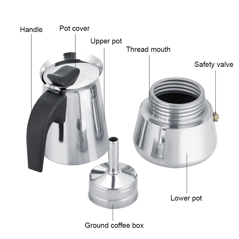Portable Stainless Steel Coffee Pot Moka Espresso Maker Mocha Pot