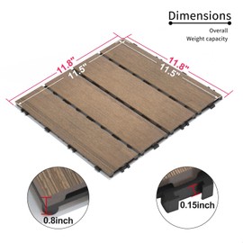 WONSHREE Interlocking Deck Tiles 12"x12" Waterproof Outdoor Patio Flooring Wood Plastic Composite Pavers for Garden Balcony Poolside Backyard All Weather Use, Pack of 11, Oak