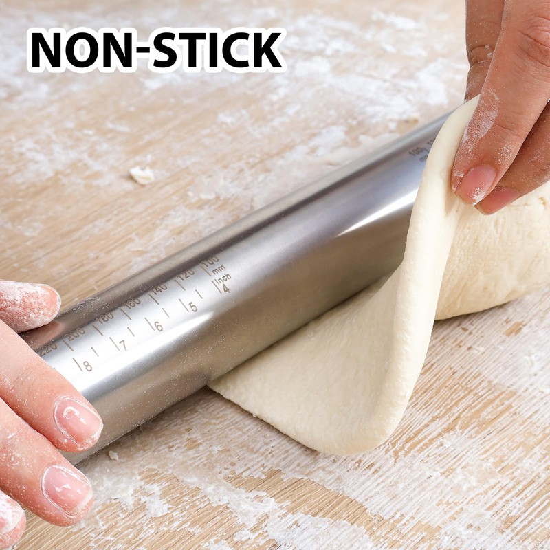 Adjustable Rolling Pin with Thickness Rings for Baking -Non Stick