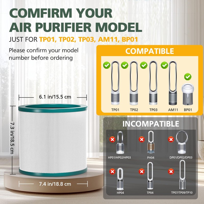 TP01 HEPA Replacement Filter Compatible with Dyson Tower Purifier Pure