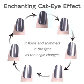 Cat Eye Nails Short Squoval, Shimmery Black, Small Size Press on False Nails, 24 Reusable Fake Nails With Stick on Adhesive Tabs