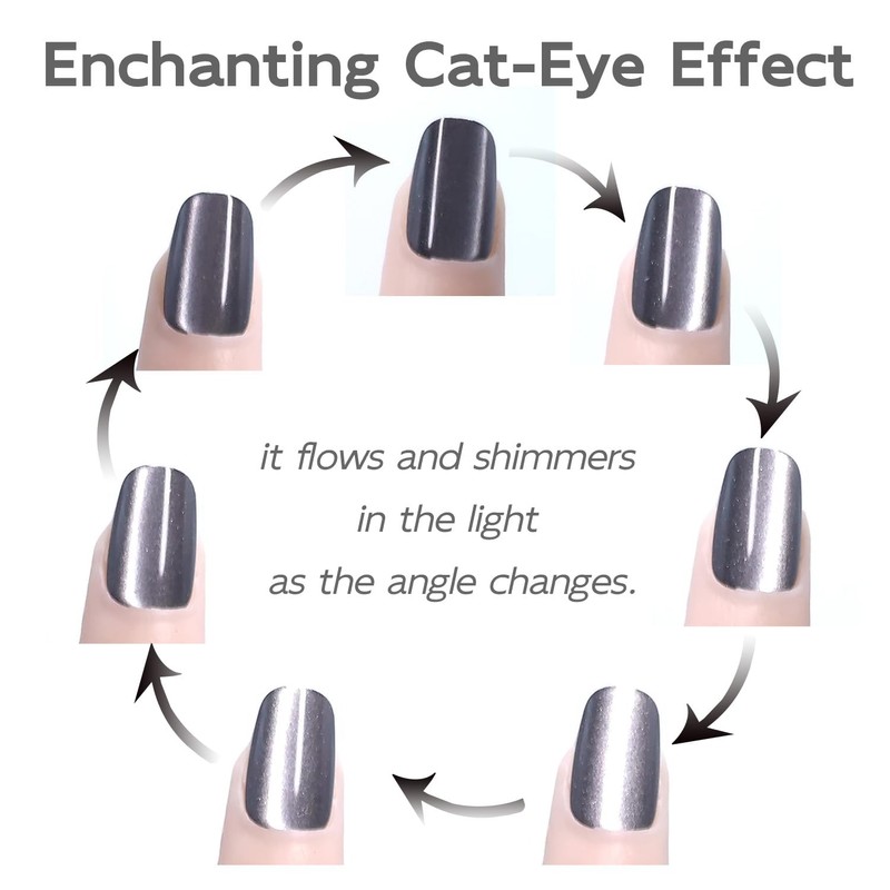 Cat Eye Nails Short Squoval, Shimmery Black, Small Size Press