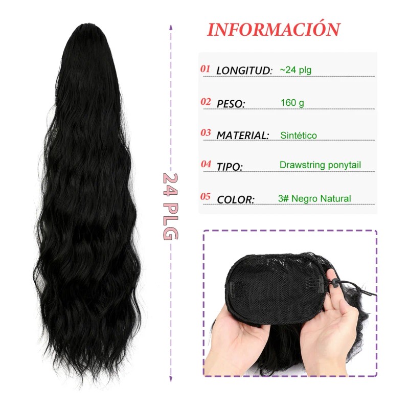 Coletas De Cabello Postizas Extensione Cabello Natural 24pLG