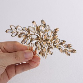 Teyglen Flower Rhinestone Wedding Hair Comb Bridal Chamapgne Crystal Side Comb Sparkly Headpiece Wedding Hair Accessories for Women Bridesmaid Hair Piece (Champagne)
