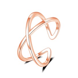 Loutade Adjustable Silver Rings for Women, 925 Stering Silver Simple Open Rings, Rose Gold Adjustable Ringe in X-Form, Minimalist Open Finger Rings Band Rings Promise Thumb Rings with Gift Box