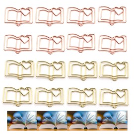 30 Pcs Metal Book-Shaped Paper Clips Set - Cute Gold & Rose Gold Paperclips for Document Organization, Bookmark, & Office Desk Decor