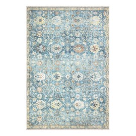 Bloom Rugs Caria Washable Non-Slip 6x9 Rug - Blue/Beige Traditional Area Rug for Living Room, Bedroom, Dining Room, and Kitchen - Exact Size: 6' x 9'