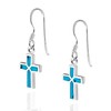 Mini Cross Inlaid Simulated Blue Turquoise .925 Sterling Silver Dangle