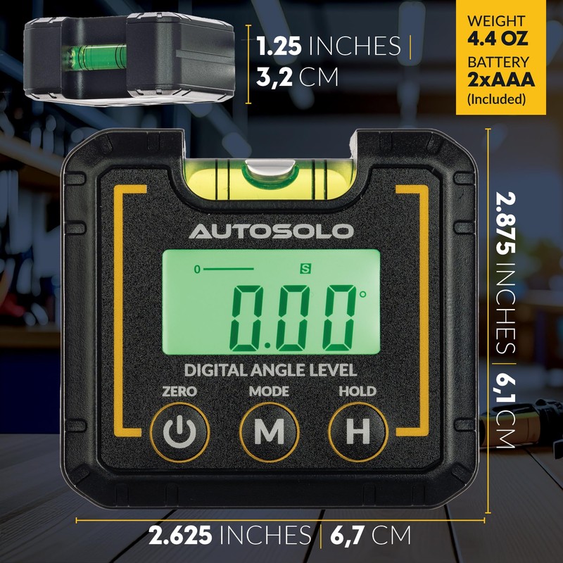 AutoSolo Digital Angle Level with Magnetic Base & Torpedo Bubble