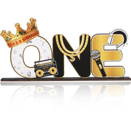 kreat4joy The Notorious One Birthday Decorations, Notorious One Sign for Table Centerpieces, the Big One Hip Hop 1st Black Gold One Letter Sign for Boys First Birthday Table Decorations