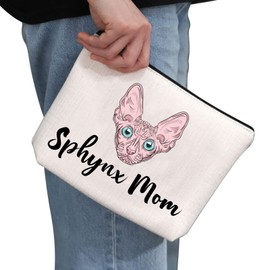 Sphynx Cat Gift Sphynx Mom Makeup Bag Sphynx Cat Lover Cosmetic Bag Sphynx Cat Owner Gift Kitten Kitty Lover Gift Zipper Travel Bag (Sphynx Mom)