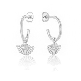 Brandlinger ® Atelier Hoop Earrings with Fan Pendant Made of Gold-Plated 925 Sterling Silver, Sterling Silver