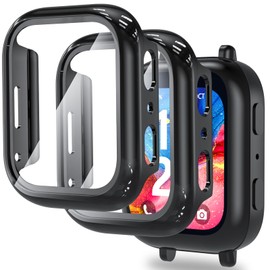 ottpluscase 2 Pack Black Case for Bark Watch Screen Protector with 9H Tempered Glass for Kids, Overall Protective Touch Sensitive Cover for Bark Watch (Black+Black)