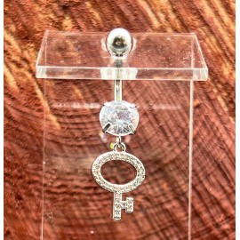 Dragonfly 14 Gage Key of Love Belly Button Ring Stainless Steel Cubic Zirconia