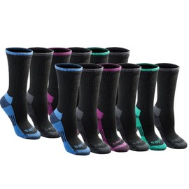 Dickies Women's Dri-tech Essential Moisture Control Crew Socks, Available in S-XL (6, Black Assorted (12 Pairs), M (Pack of 12)