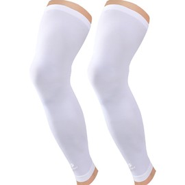 Kuangmi Compression Full Leg Sleeves for Cycling, Basketball, Sport Supports and Recovery and UV Protection 1 Pair (White, L)