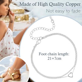 ankbrats Silver Anklet for Women, Double Layered Love Ankle Bracelet, Adjustable Foot Chain Beach Anklet Jewelry Gift for Women Girls