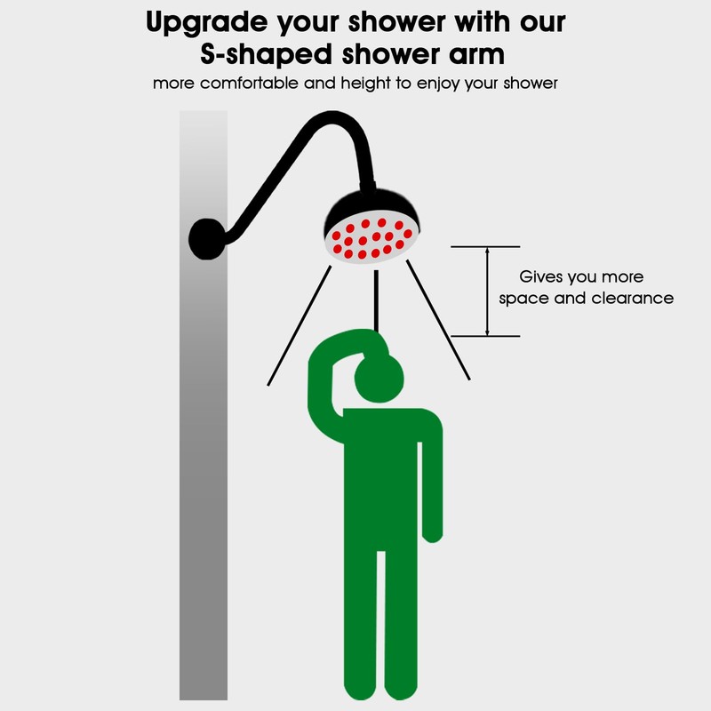 RAINREVIVE Shower Head Arm 10 Inch, S Shaped Shower Head