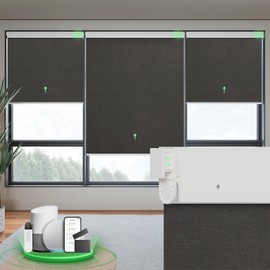 DONGFXK Motorized Blinds with Remote, Blackout No Drill Cordless Smart Roller Shades, Automatic Blinds for Windows, Black,34" W x 72" H