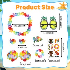 9 Pcs Hawaiian Hula Grass Skirt Set, Hawaiian Fancy Dress with Leis Grass Skirt Garland Flower Necklace Pineapple Sunglasses for Adult Kids Summer Beach Tropical Luau Party Decoration (Green)