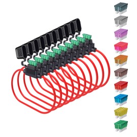 14 Gauge Fuse Holder ATC/ATO, SIM&NAT 10 Packs in-Line Automotive Blade Fuse Holder with 50PCS Standard Car Fuses, 1A 2A 3A 4A 5A 7.5A 10A 15A 20A 30A Automotive Replacement Fuses