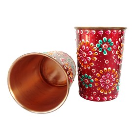 Rastogi Handicrafts Pure Copper Glass Tumblers Hand Painting Art Work Outer Side Red (2)