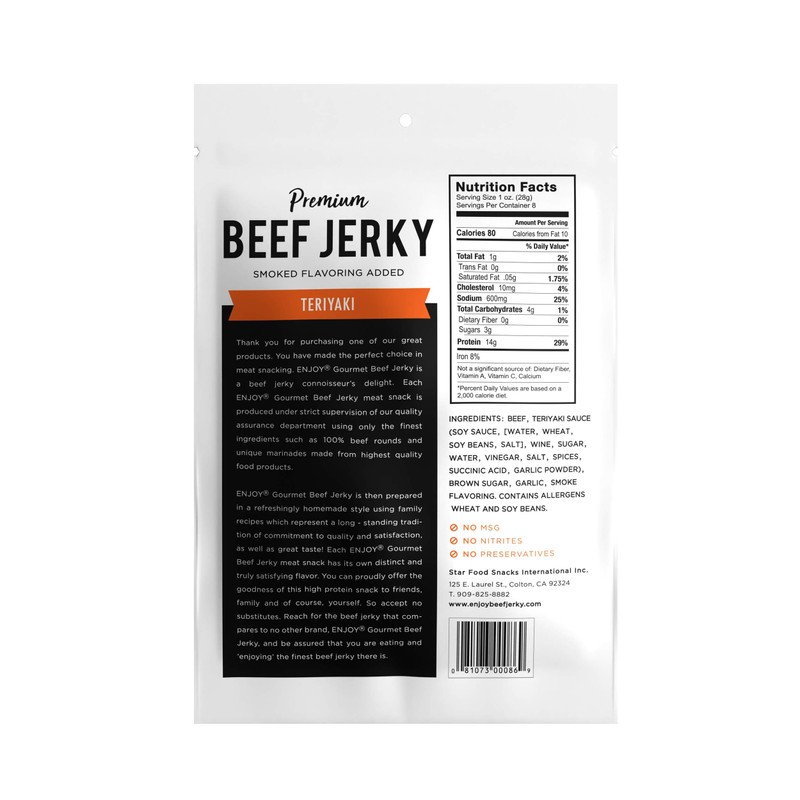 Enjoy Beef Jerky Teriyaki | 8 oz (Pack of 1)