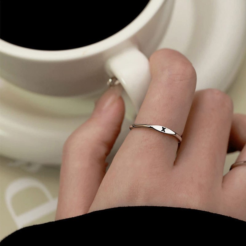 Silver Initial Rings for Women Adjustable Letter Ring Stackable Initial