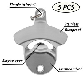 Luwanburg Stainless Bottle Opener Wall Mounted Beer Cap Opener Brushed Silver for Cooler Caddy (5 PCS)
