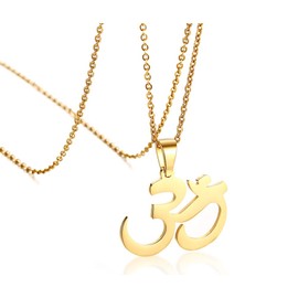 VNOX 18K Gold Plated Stainless Steel Om Yoga Pendant Necklace for Men Women,Free Chain 20"