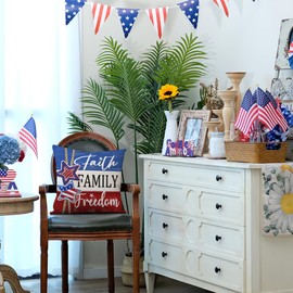 GEEORY 4th of July God Bless America Pillow Covers 18x18 Inch Set of 4, Stars and Stripes Faith Freedom Decorative Throw Pillows Patriotic Decorations Independence Day Decor for Home G700-18