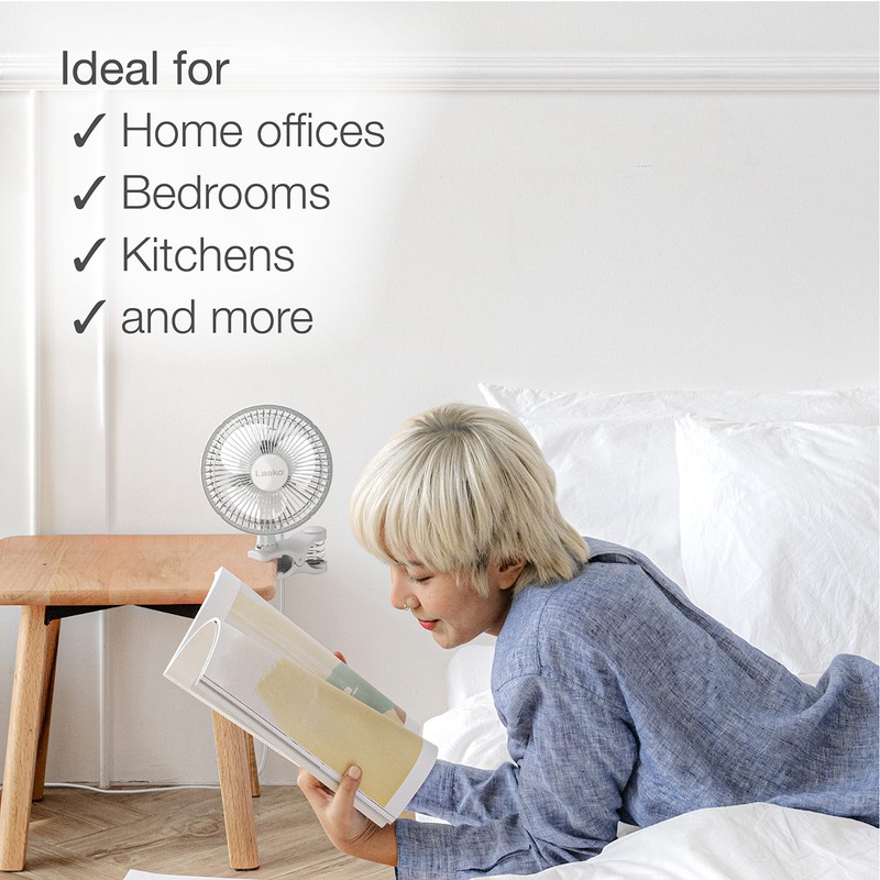 Lasko 2004W Portable 6-Inch Personal Clip Fan with 2 Speeds,