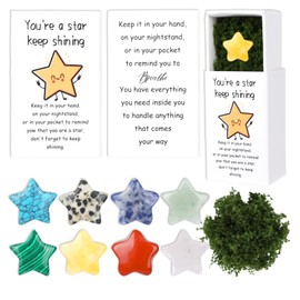 50 Sets Pocket Hug Token Bulk,Star Worry Gemstone Natural Stones Inspirational Gifts Bulk, Positive Thank You Gifts with Cards for Employees Nurses Classmate Graduation