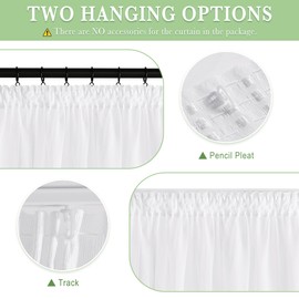 KGORGE Window Curtains, Short, 160 cm High, Net Curtains with Ruffle Tape, White Transparent Curtain, Transparent Curtain for Bedroom, Modern Curtain, Set of 2, H 160 x W 140 cm