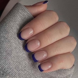 POKENGDA Prsess on Nails Short-French Fake Nails Square Natural-looking False Nails Shimmery Acrylic Nails Lightweight Nail Kits for Women