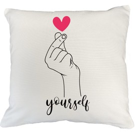 Make Your Mark Design Love Yourself Cute Kpop Themed White Pillow Cover or Korean Merchandise 20x20 in White Linen Throw Pillow Cover