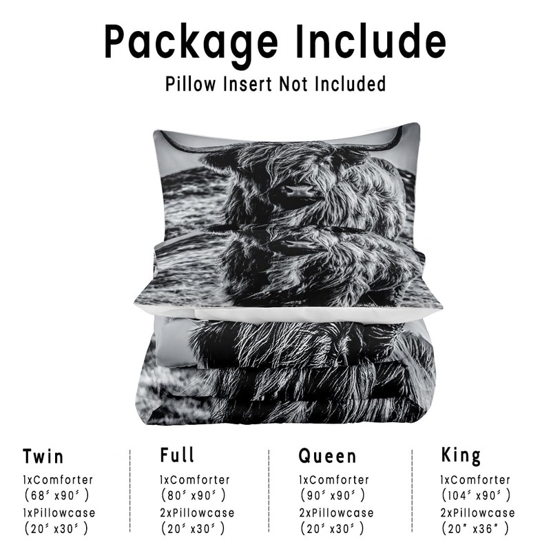 Yilinata Highland Cow Comforter Set Farmhouse Quilt Bedding Set King