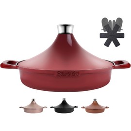 INSETFY Non-Stick Frying Pan/Skillet 11", 3QT Tagine Pan,Cast Aluminum Pans with Lid, Stove/Oven-to-Table Cookware, Dishwasher Safe& Compatible with All Stovetops（Red）