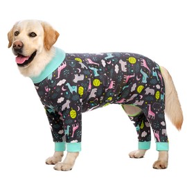 BT Bear Large Dog Clothes, Elastic Pet Onesie Clothes Protect Joints Anti-hair Anti Licking, Wound Protection Pet Pajamas PJS Dog Jumpsuit For Medium Large Dogs (3XL, Grey Zoo)