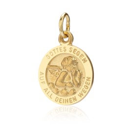 NKlaus 8668 Small Guardian Angel Pendant with Engraving God's Blessing 333 Yellow Gold 12.5 mm, Yellow Gold