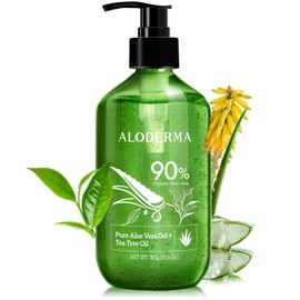 Aloderma Gel De Aloe Vera Orgánico Para La Piel + Aceite De Árbol De Té, Hecho Dentro De Las 12 Horas De La Cosecha, Gel De Aloe Vera Puro Calmante Para La Cara, Funciona Muy Bien Para