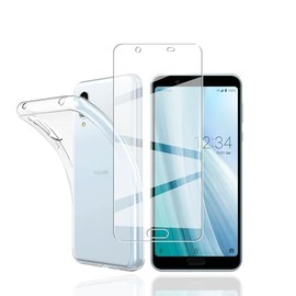 Compatible with AQUOS Sense3 Plus SH-RM11 SHV46 Case + Glass Film, AQUOS Sense3 Plus Cover, Flexible TPU, Full Transparent, Lightweight, Shock Absorption, Scratch Prevention, Portable, Convenient,