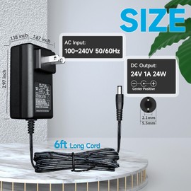 UL Listed 24V 1A 6ft AC Adapter with DC Barrel, 100-240V AC to DC 24Volts 1A 24W Converter Transformer Switching Power Supply Adapter with 5.5mmx2.1mm DC Plug for LED Strip Light CCTV Camera DC Pump